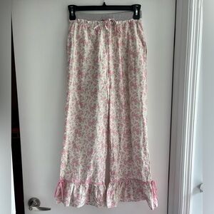 Floral Pink and White Ruffle Pants with bow detailing
